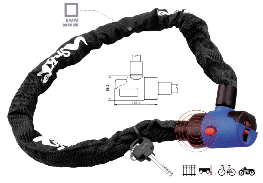 Antifurt moto cu alarma, lungime 120 cm