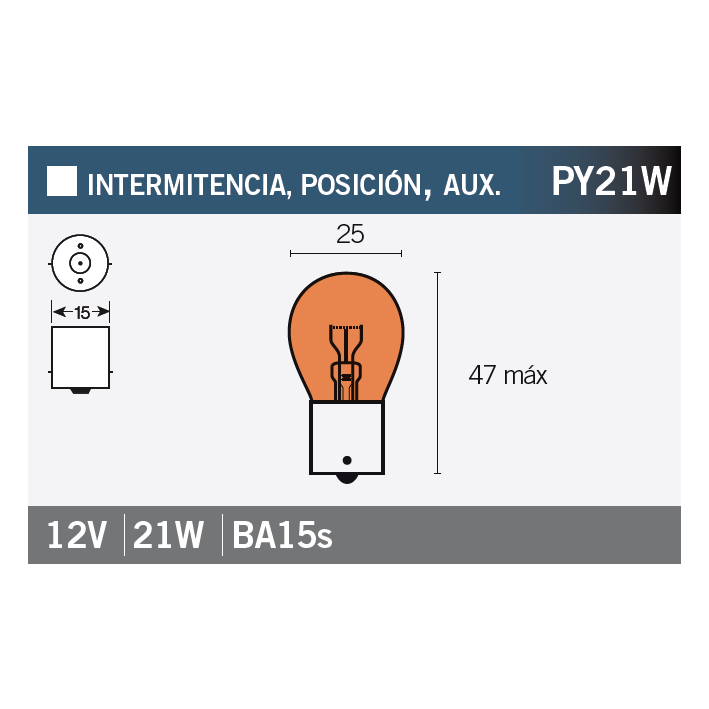 Bec pozitie, semnal, frana, aux. PY21W OSRAM 7507 STANDARD LINE